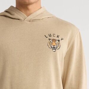 Lucky Brand Logo Washed Fleece Tiger Hoodie ✨ Size XL  | tan neutral